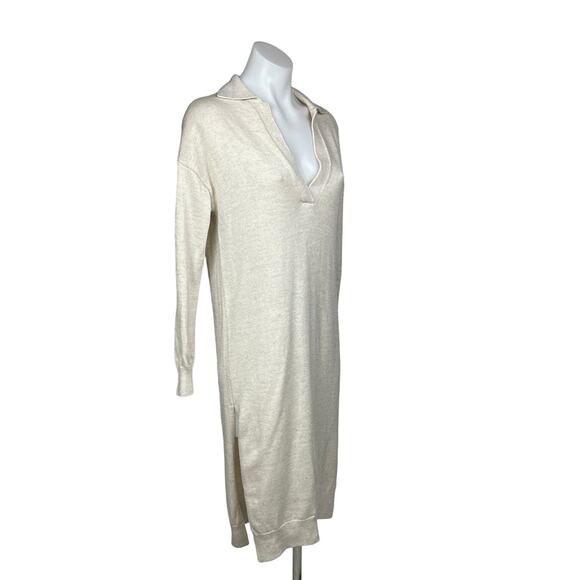 Aritzia Wilfred NWOT Cream White Knit Deep V Wool Collar Midi Sweater Dress 2XS - Picture 6 of 13